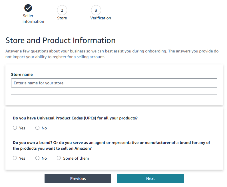 Enter Business & Personal Information on amazon seller