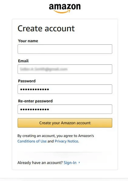 enter email amazon